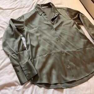 Green Satin Button Down Abercrombie